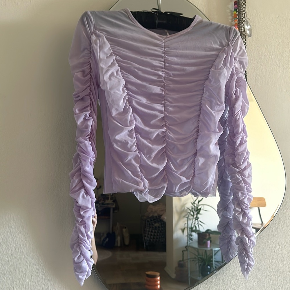 Kimchi Blue Maisie Ruchet in Lavender Sheer Top